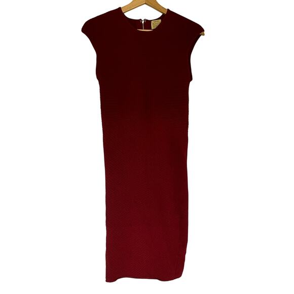 Torn by Ronny Kobo women's L midi bodycon bandage knit dress high neckline red - Picture 1 of 8